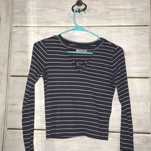 Navy blue striped Hollister top